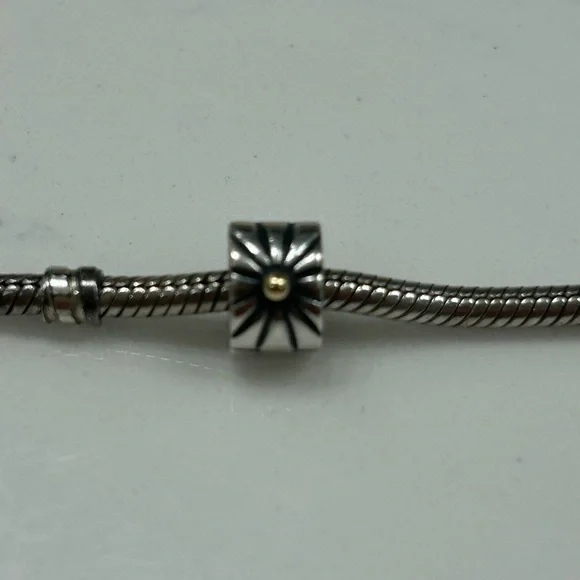 Pandora two tone retired 14k gold and silver sunburst divider clip - Picture 4 of 4